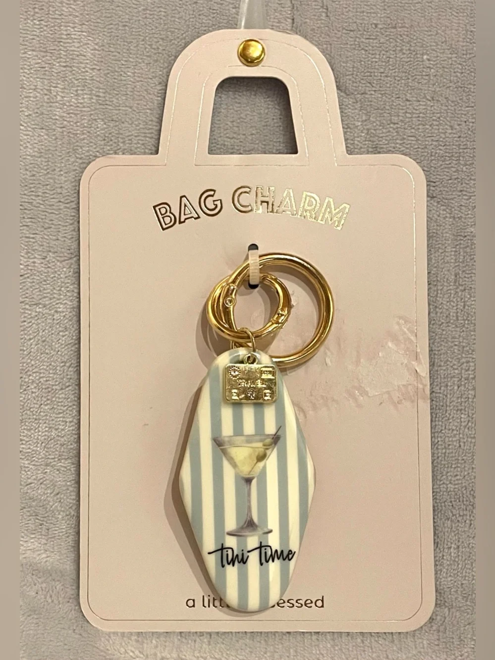 A Little Obsessed NWT Tini Time Motel Key Bag Charm Keychain Gold Tone Travel